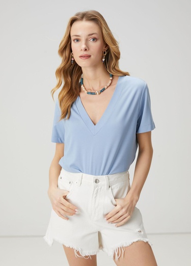  Beymen Club Kadın Mavi Basic T-shirt