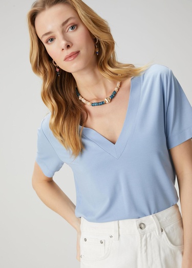  Beymen Club Kadın Mavi Basic T-shirt