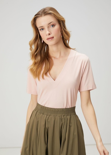  Beymen Club Kadın Pembe V Yaka Basic T-shirt