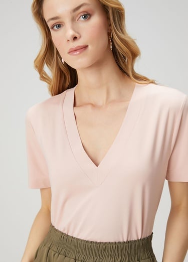  Beymen Club Kadın Pembe V Yaka Basic T-shirt