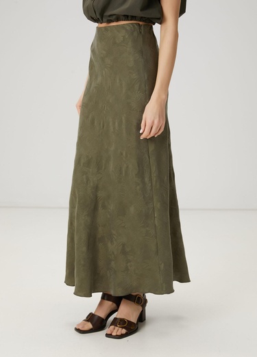  Beymen Club Kadin Haki Jakarlı Maksi İpek Etek