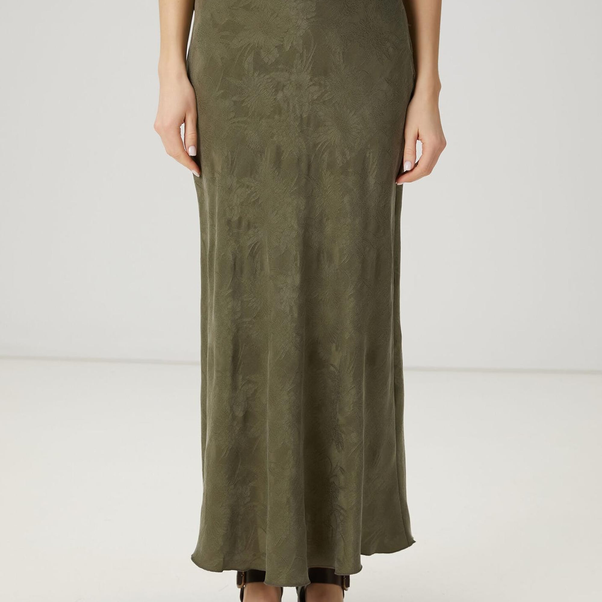 Beymen Club Kadin Haki Jakarlı Maksi İpek Etek