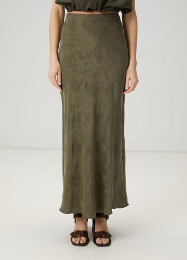  Beymen Club Kadin Haki Jakarlı Maksi İpek Etek