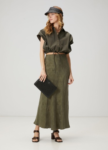  Beymen Club Kadin Haki Jakarlı Maksi İpek Etek