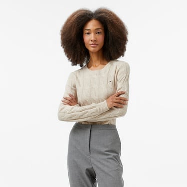  Tommy Hilfiger Soft Wool Cable Kadın Bej Kazak