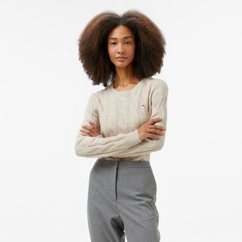  Tommy Hilfiger Soft Wool Cable Kadın Bej Kazak