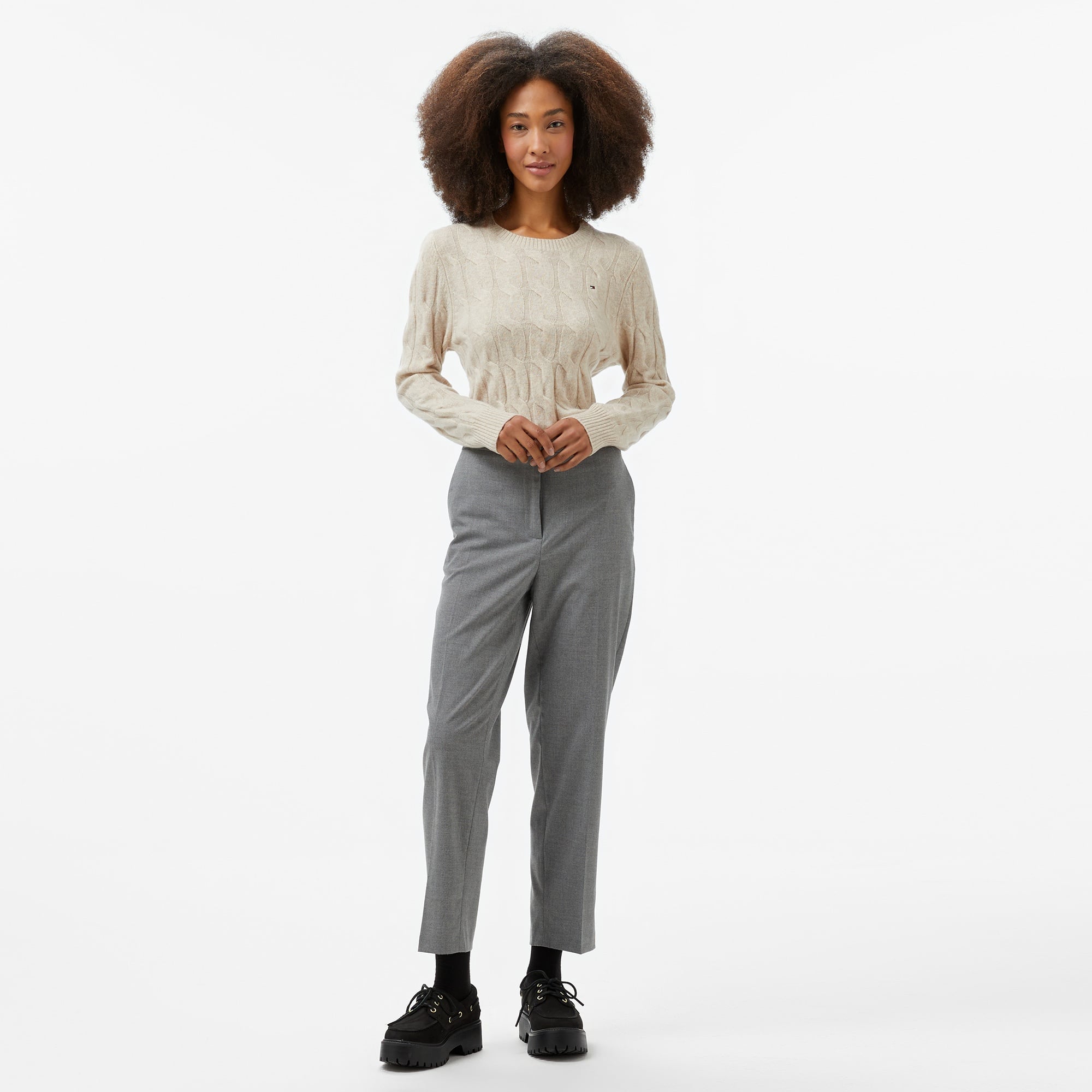 Tommy Hilfiger Soft Wool Cable Kadın Bej Kazak