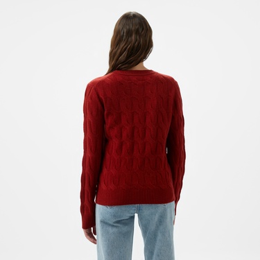  Tommy Hilfiger Soft Wool Cable Kadın Kırmızı Kazak