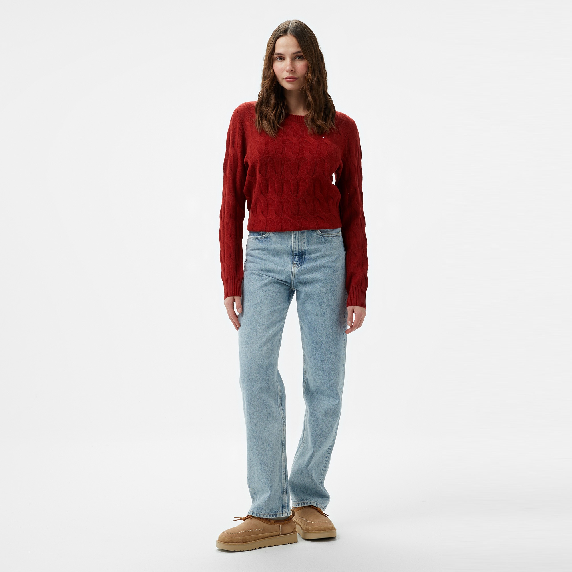 Tommy Hilfiger Soft Wool Cable Kadın Kırmızı Kazak