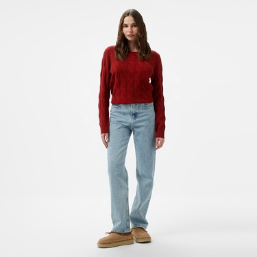  Tommy Hilfiger Soft Wool Cable Kadın Kırmızı Kazak