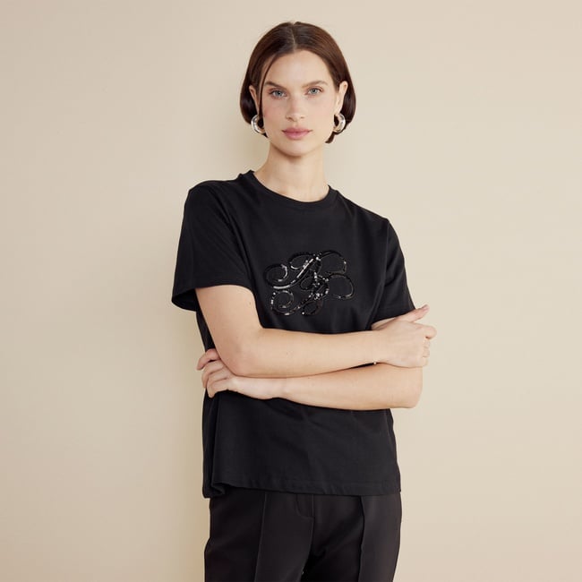  Brooks Brothers Bisiklet Yaka Bb Pul Nakışlı Kadın Siyah T-Shirt