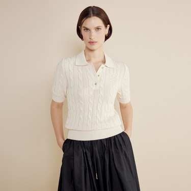  Brooks Brothers P. Y. Bb Nakışlı Kısa Kol Saç Örgü Kadın Beyaz Kazak