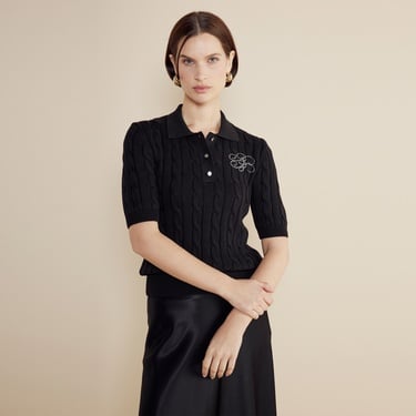  Brooks Brothers P. Y. Bb Nakışlı Kısa Kol Saç Örgü Kadın Siyah Kazak