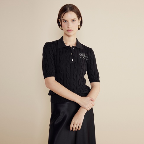  Brooks Brothers P. Y. Bb Nakışlı Kısa Kol Saç Örgü Kadın Siyah Kazak