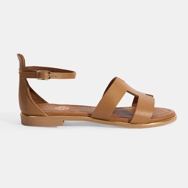  Kadın Kahve Ayarlanabilir Tokalı Deri Sandalet