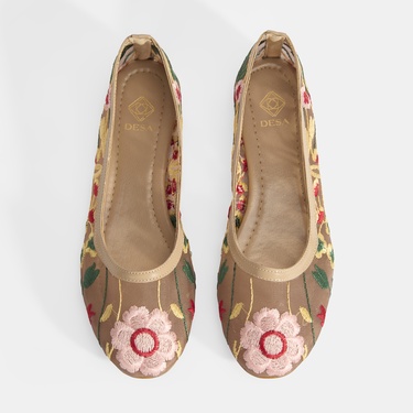  Kadın Ten Nakış İşleme Detaylı Fileli Babet