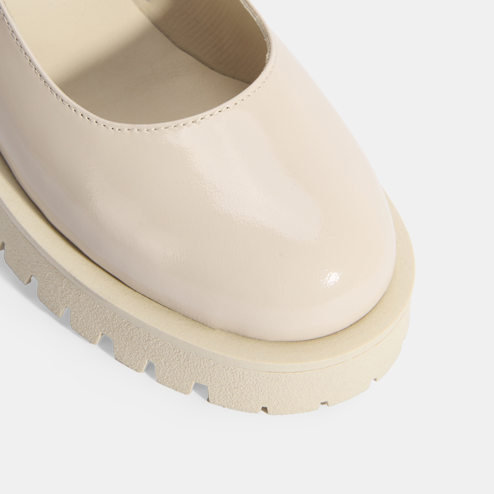 Kadın Krem Mary Jane Cırt Detaylı Deri Babet