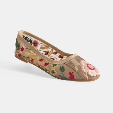  Kadın Ten Nakış İşleme Detaylı Fileli Babet