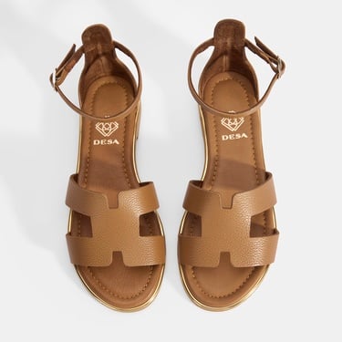  Kadın Kahve Ayarlanabilir Tokalı Deri Sandalet