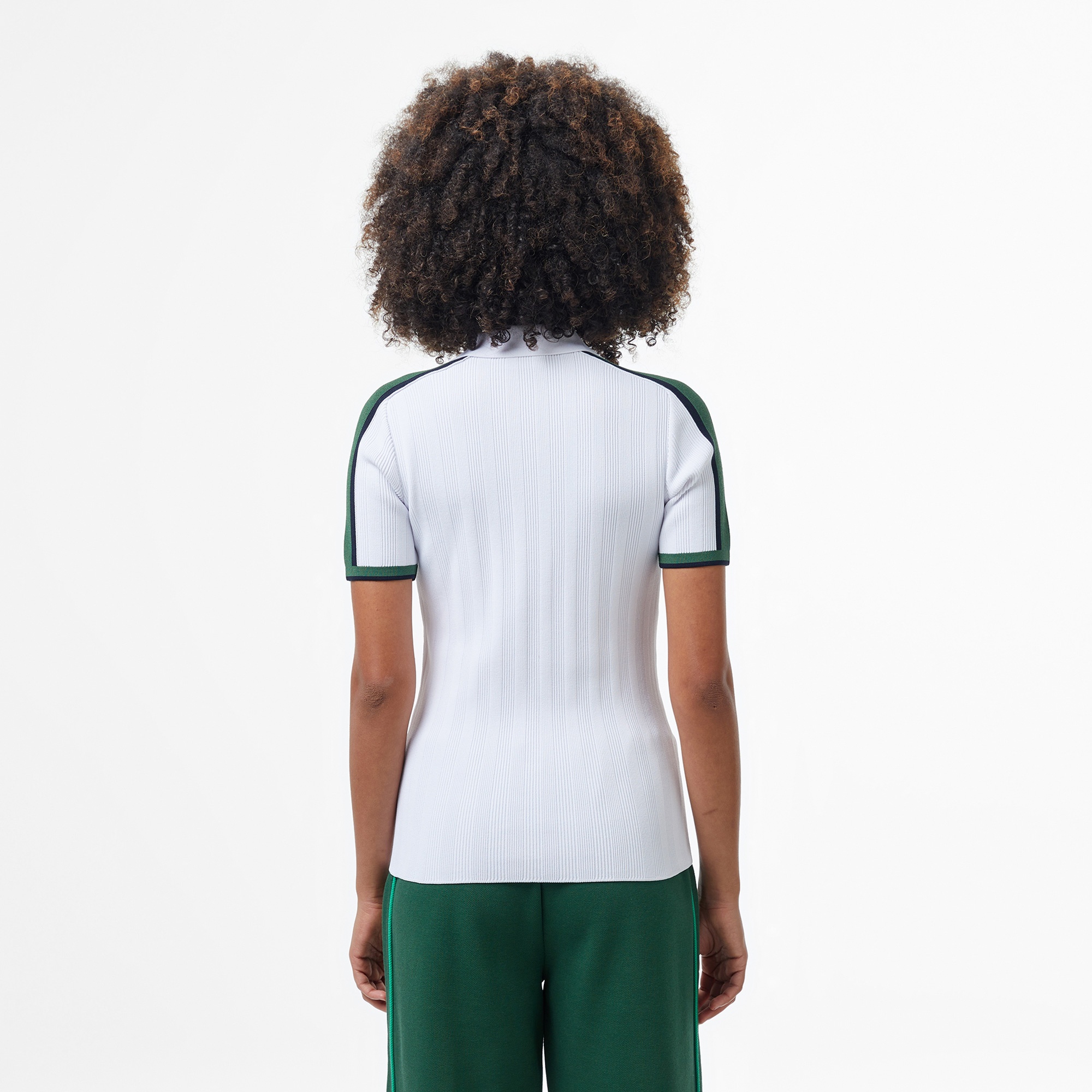 Lacoste Kadın Slim Fit Kısa Kollu Yarım Fermuarlı Beyaz Triko
