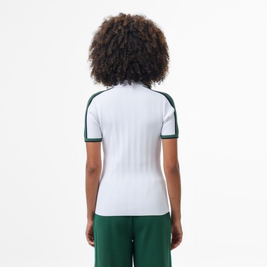  Lacoste Kadın Slim Fit Kısa Kollu Yarım Fermuarlı Beyaz Triko
