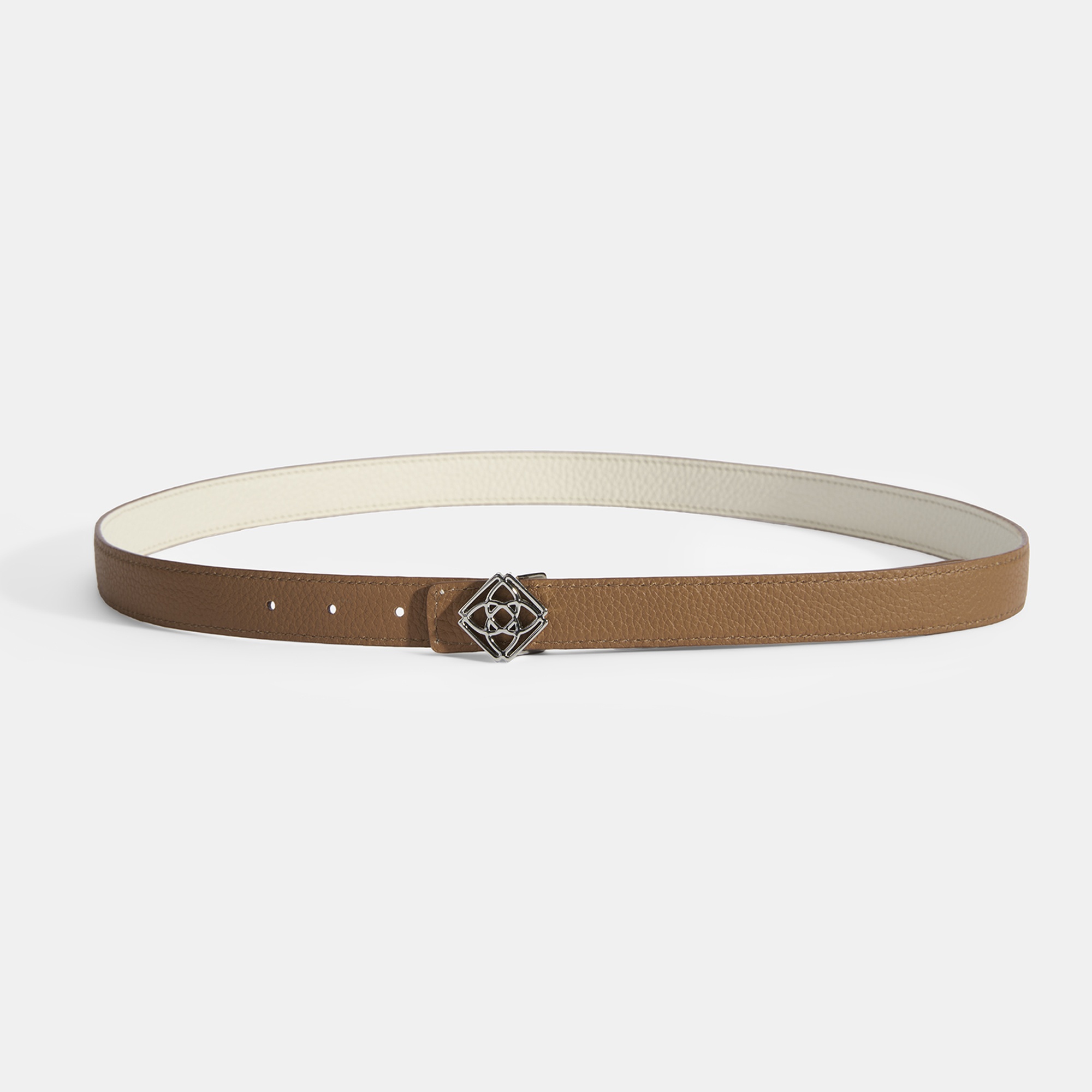 Kadın Beyaz / Konyak Çift Taraflı Deri Kemer