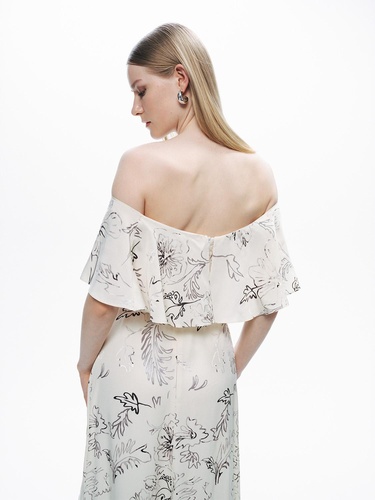  Volanlı Desenli Maxi Elbise