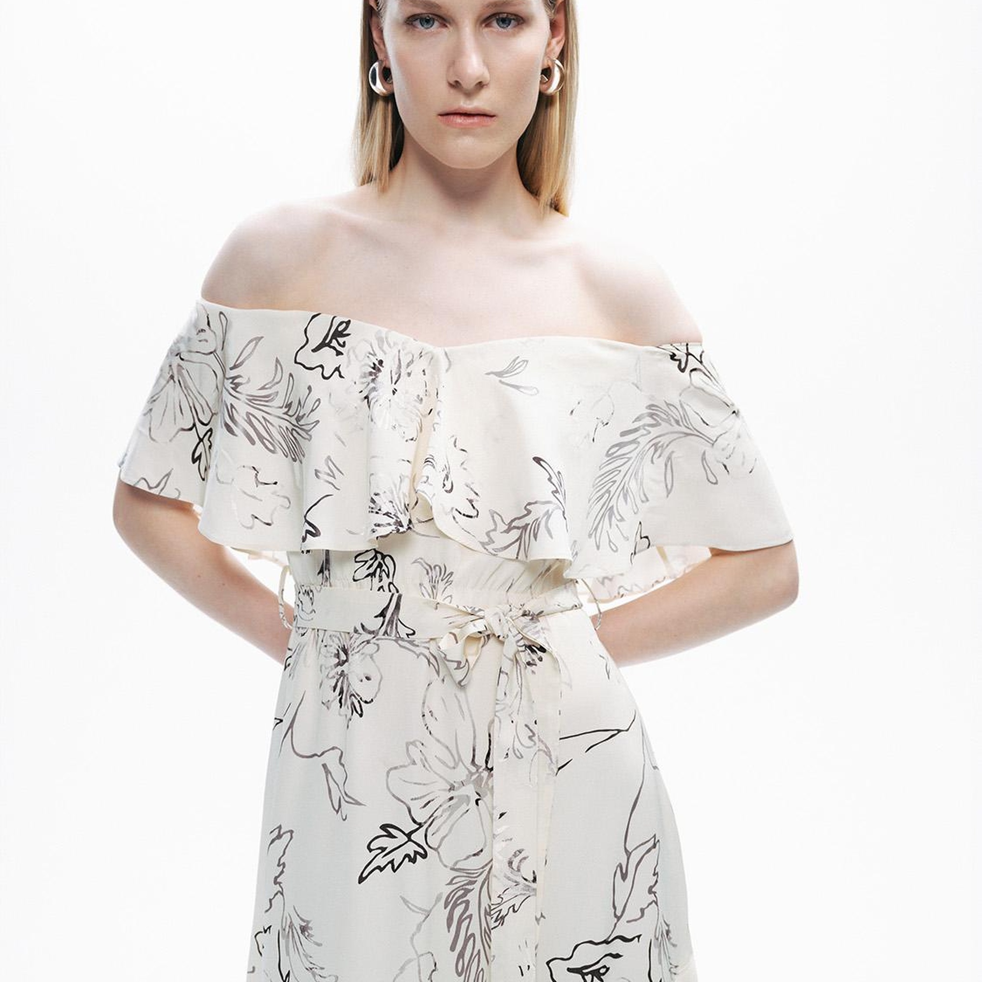 Volanlı Desenli Maxi Elbise