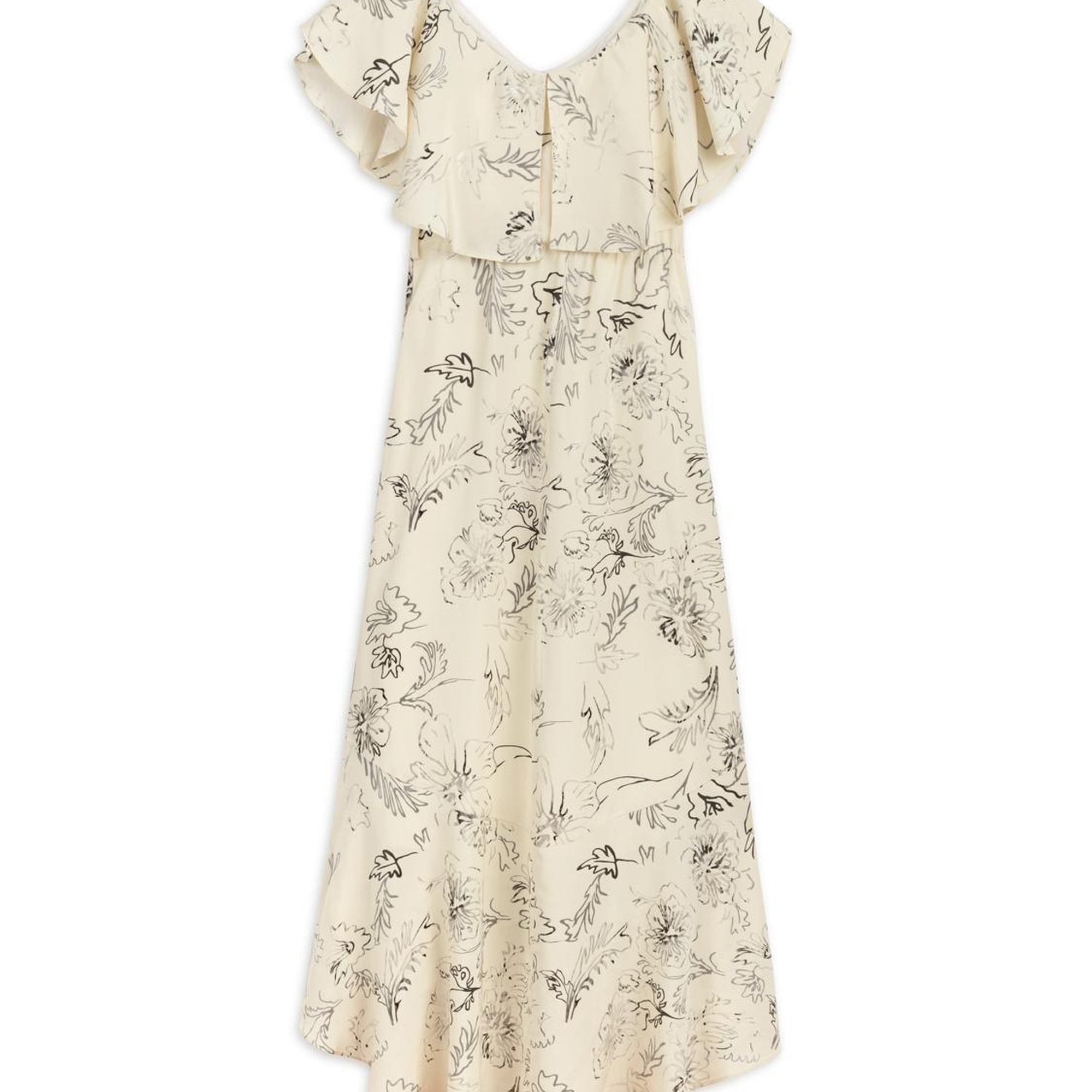 Volanlı Desenli Maxi Elbise