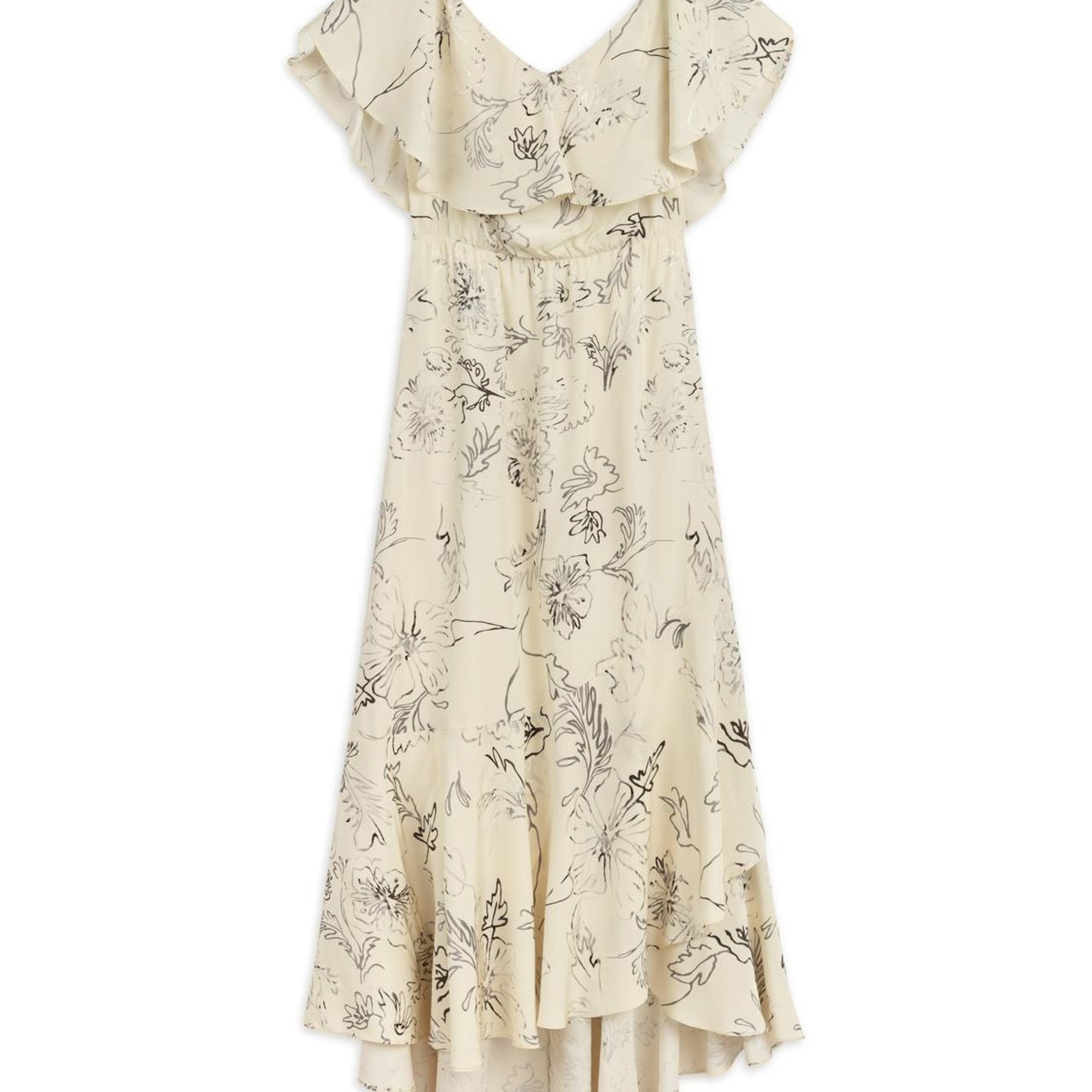 Volanlı Desenli Maxi Elbise