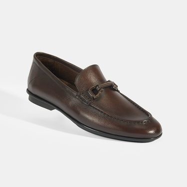  Erkek Kahve Slip-On Deri Loafer