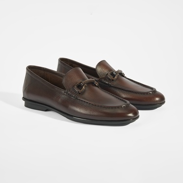  Erkek Kahve Slip-On Deri Loafer