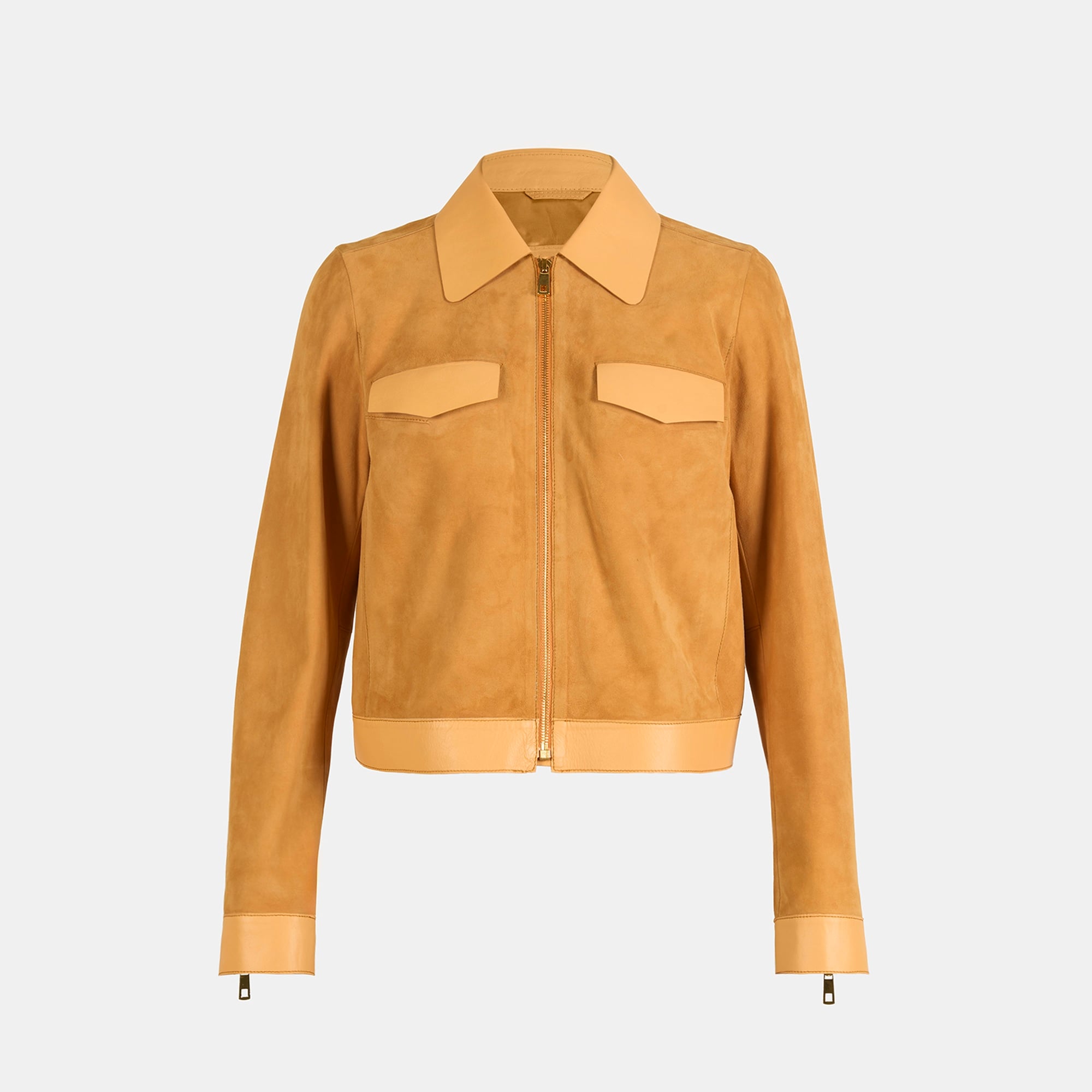 Limited Edition Kadın Turuncu Deri Detaylı Fermuarlı Süet Ceket