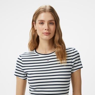  Tommy Jeans Slim Essential Rib Ext Kadın Beyaz T-Shirt