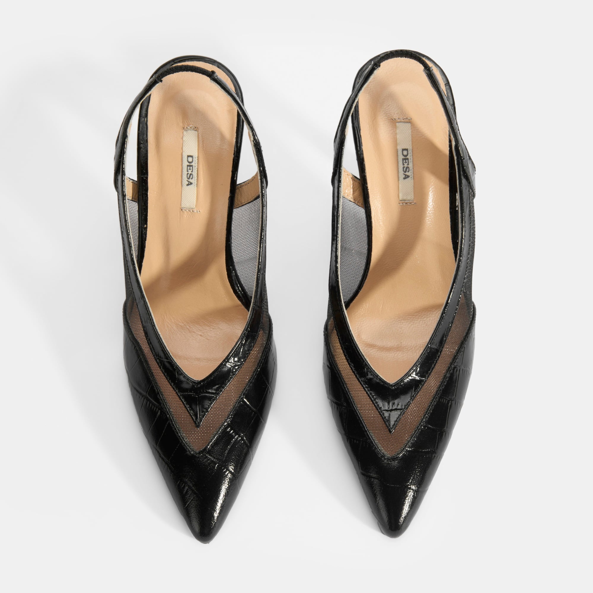 Kadın Siyah Kroko Desenli Fileli Abiye Topuklu Ayakkabı