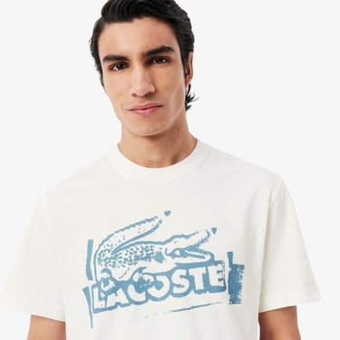  Lacoste Erkek Classic Fit Bisiklet Yaka Baskılı Bej T-Shirt
