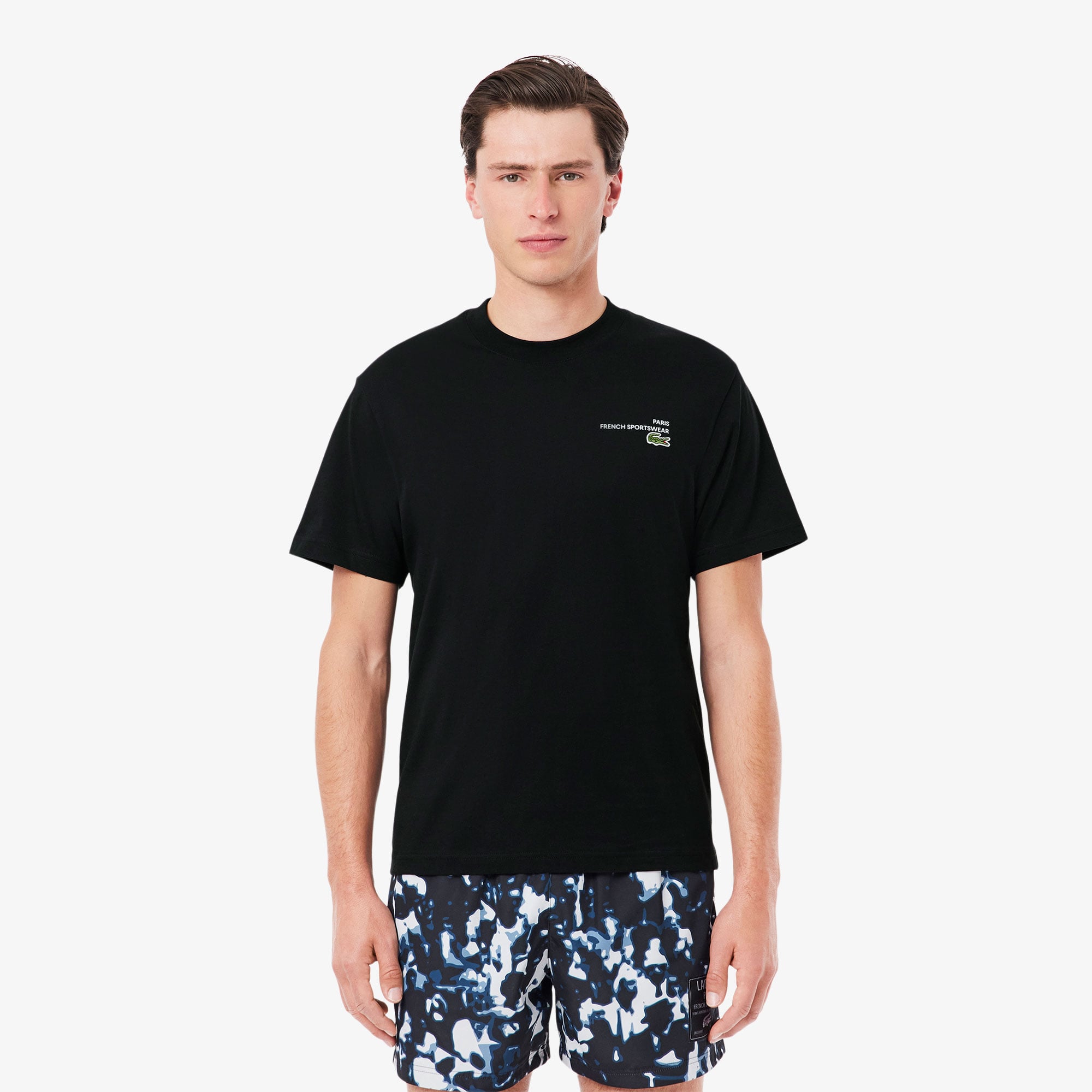  Lacoste Print Motif Erkek Siyah T-Shirt