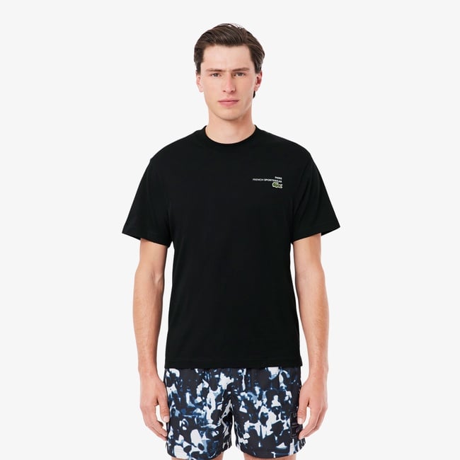  Lacoste Print Motif Erkek Siyah T-Shirt