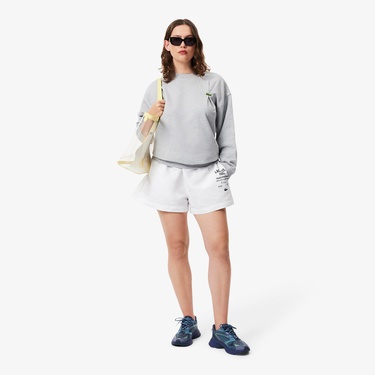  Lacoste Long Print Kadın Beyaz Şort