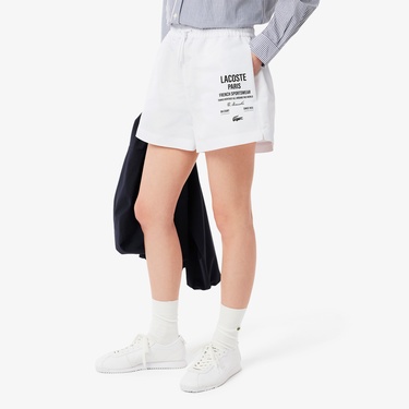  Lacoste Long Print Kadın Beyaz Şort