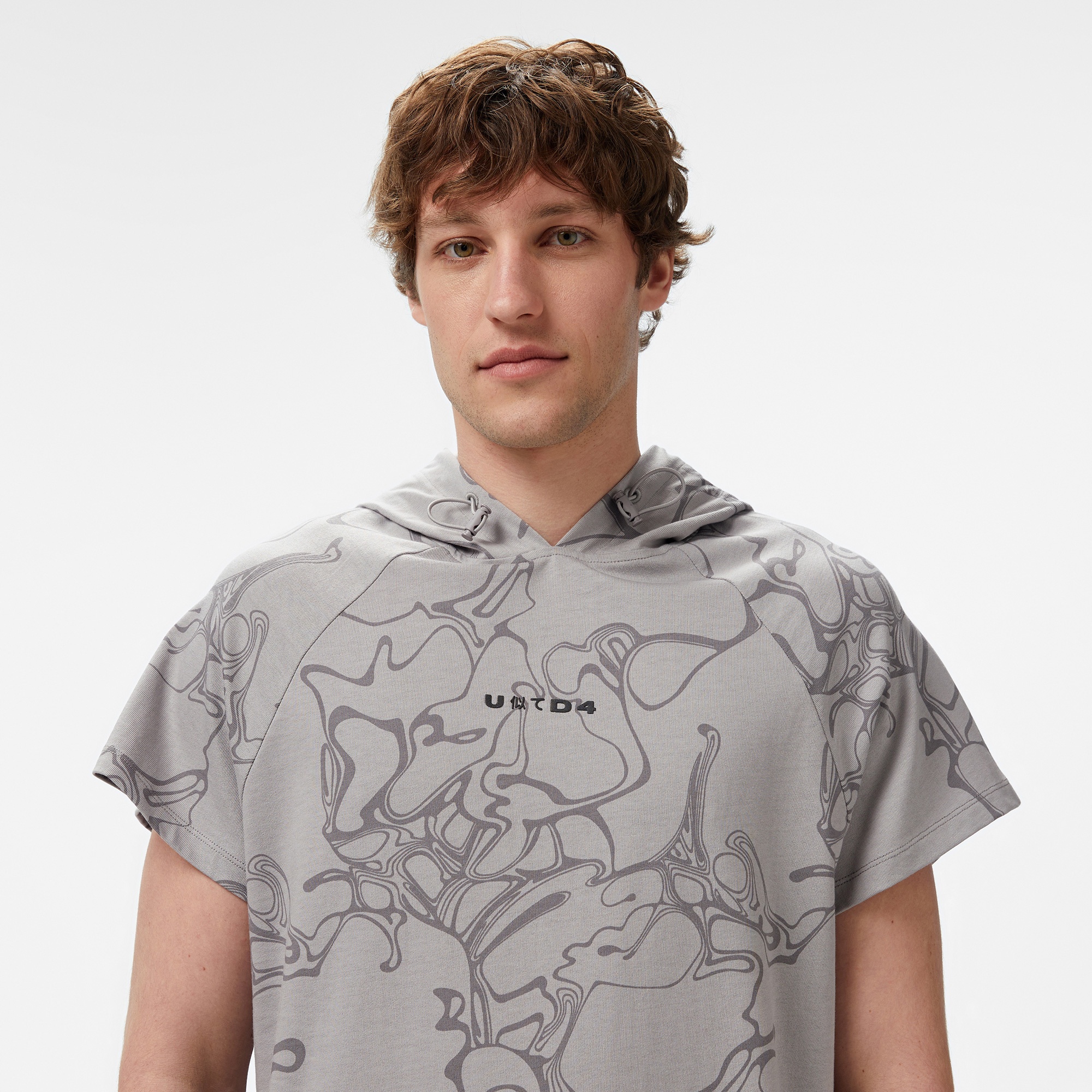 UNITED4 Towada Erkek Gri Yarım Kollu Hoodie