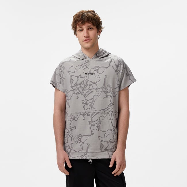  UNITED4 Towada Erkek Gri Yarım Kollu Hoodie