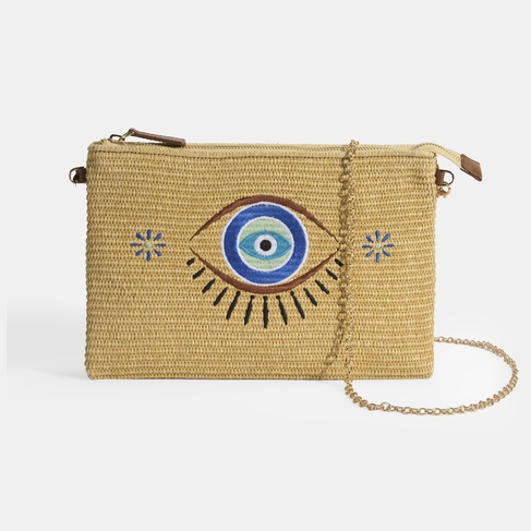  Kadın Taba Göz Nakışlı Hasır Clutch