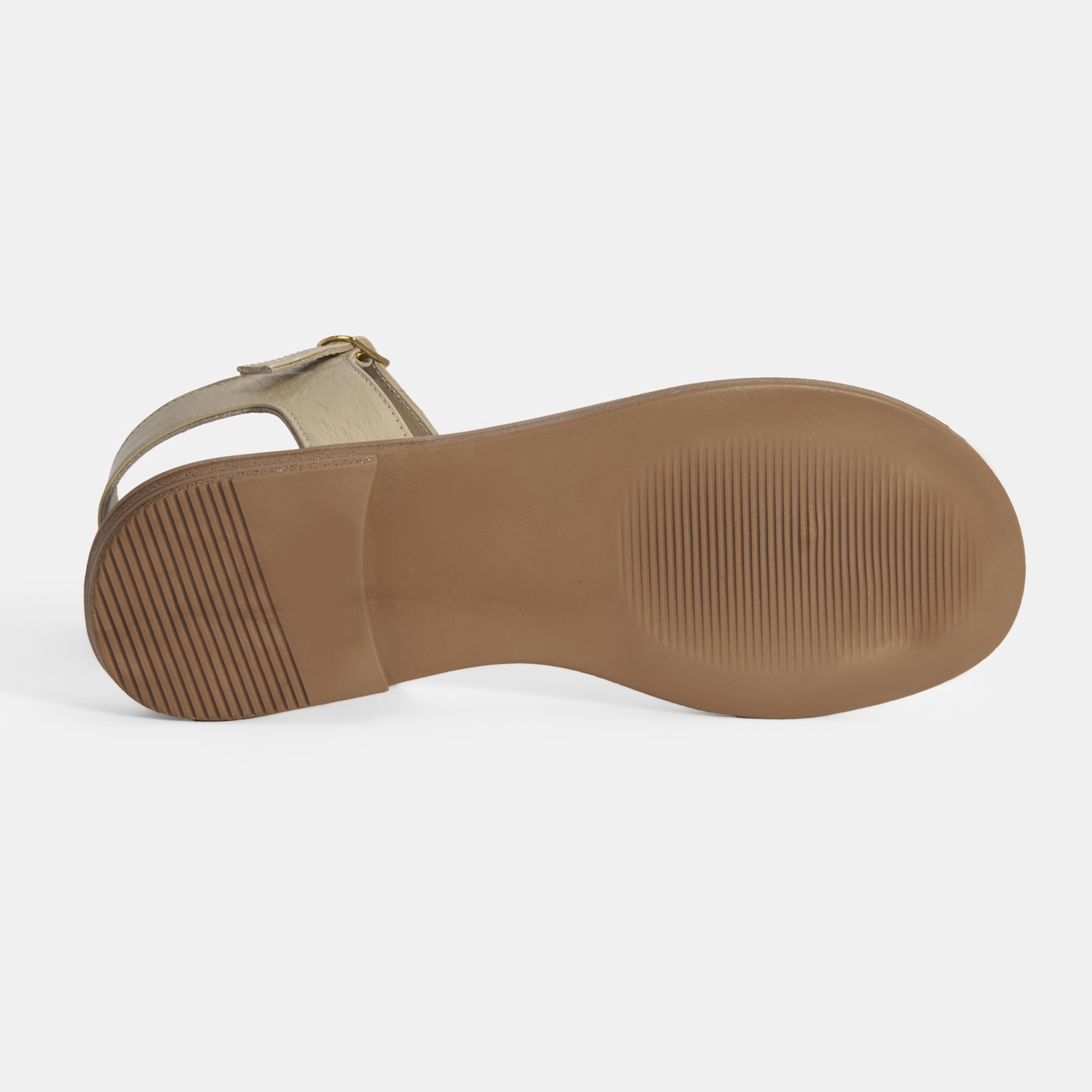 Kadın Krem Ayarlanabilir Tokalı Deri Sandalet