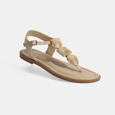  Kadın Krem Ayarlanabilir Tokalı Deri Sandalet