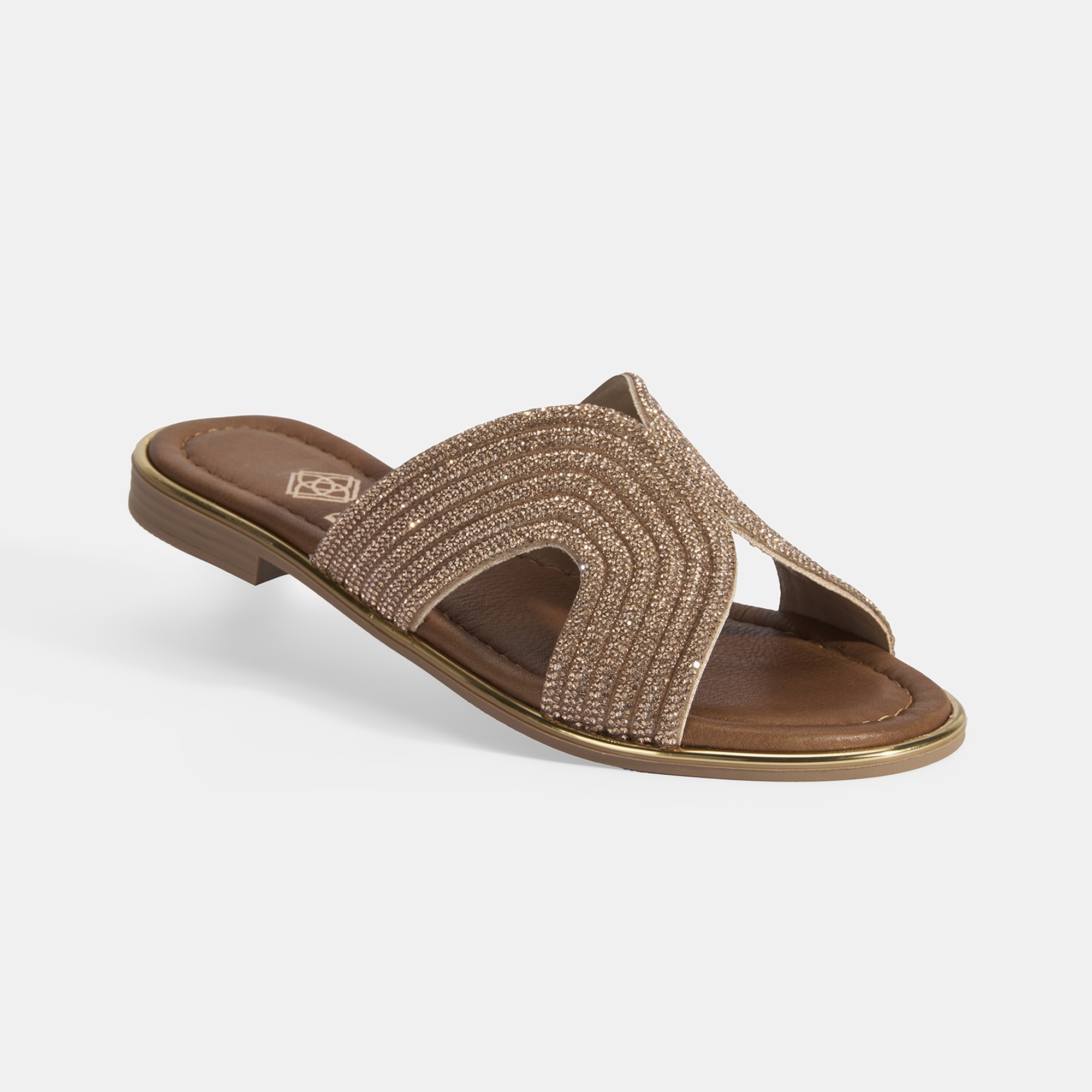 Kadın Altın Taş Detaylı Deri Terlik