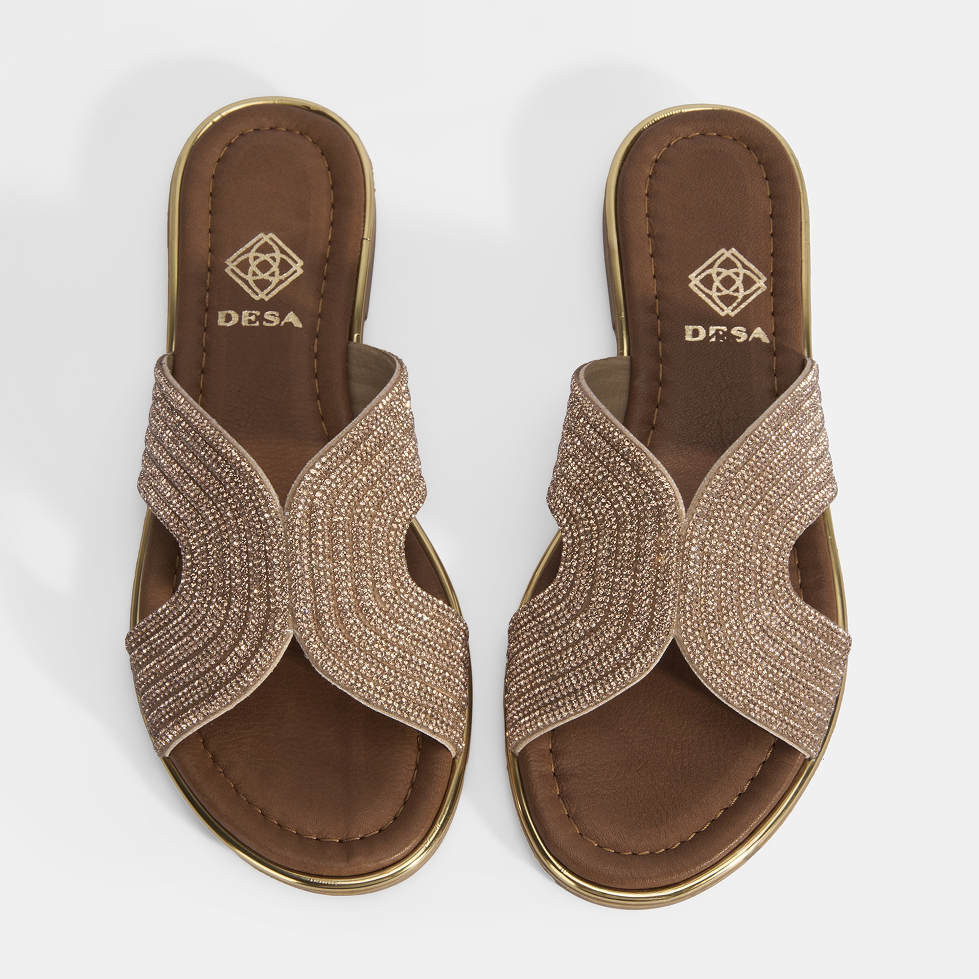 Kadın Altın Taş Detaylı Deri Terlik