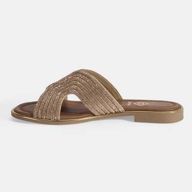  Kadın Altın Taş Detaylı Deri Terlik