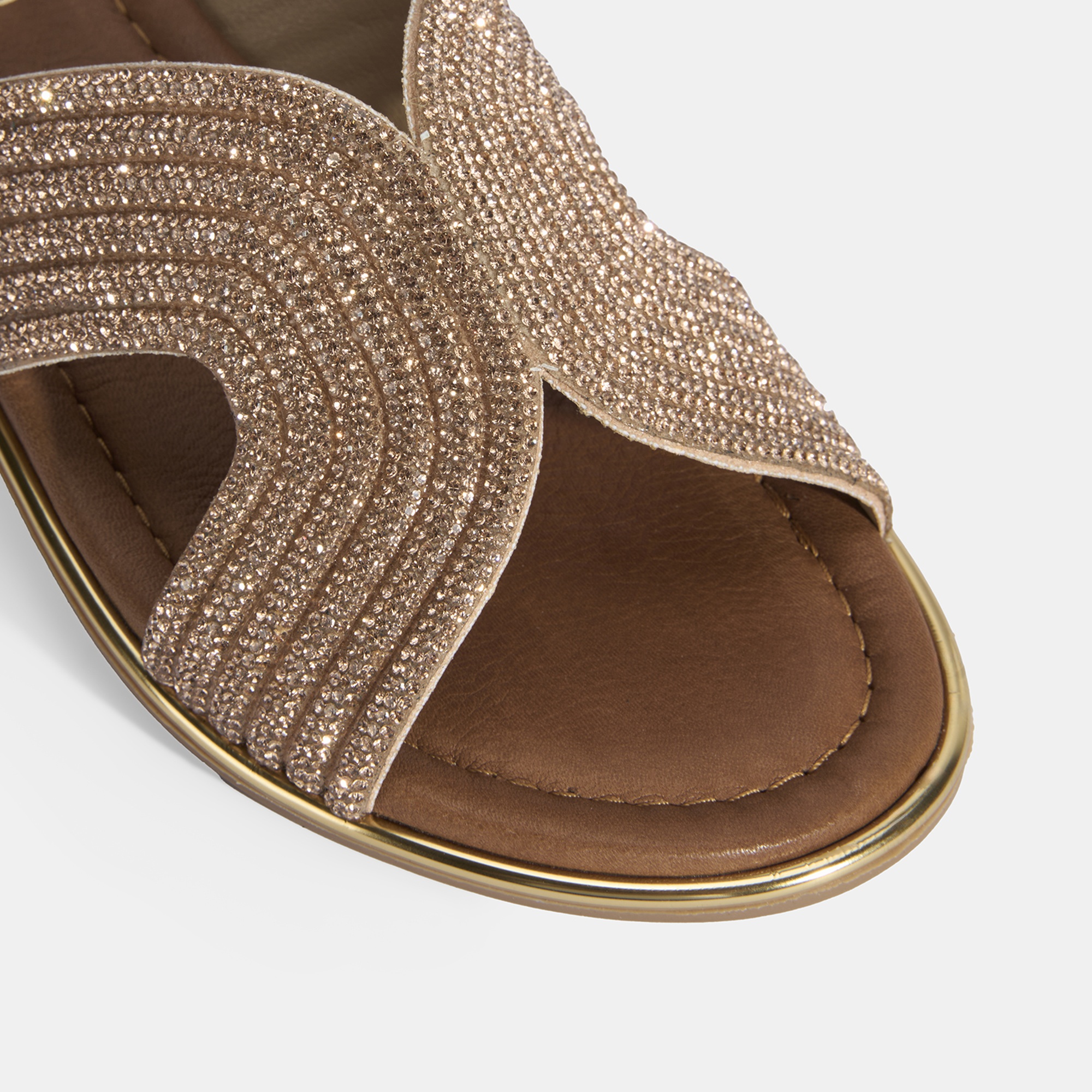 Kadın Altın Taş Detaylı Deri Terlik