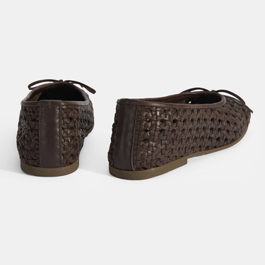  Kadın Kahve Fiyonk Detaylı Örgü Babet